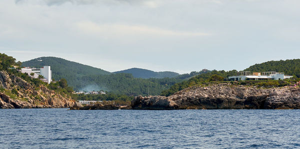 Scenic view of bay against sky