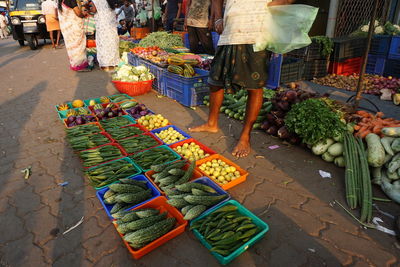 Various vegetables for sale at market stall