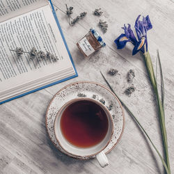 High angle view of tea on table