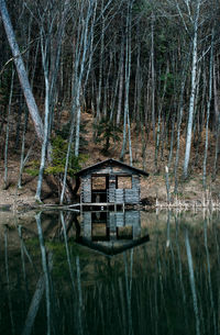 Built structure in calm lake
