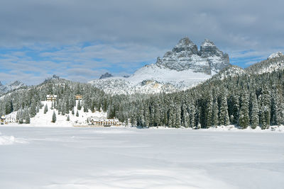 Scenic view of snowcapped mountains against sky