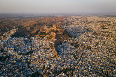 High angle view of cityscape against sky