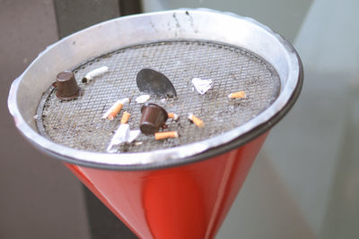 High angle view of cigarette on table