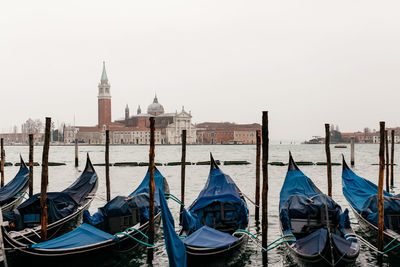 Gondolas moored on grand canal