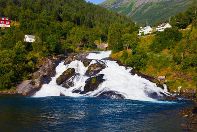 Scenic view of river flowing through rocks