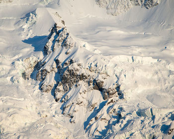 Aerial view of snow covered land