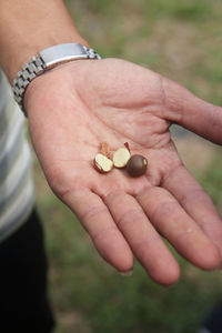 Close-up of man holding hands