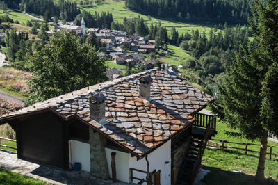 High angle shot of built structures on landscape