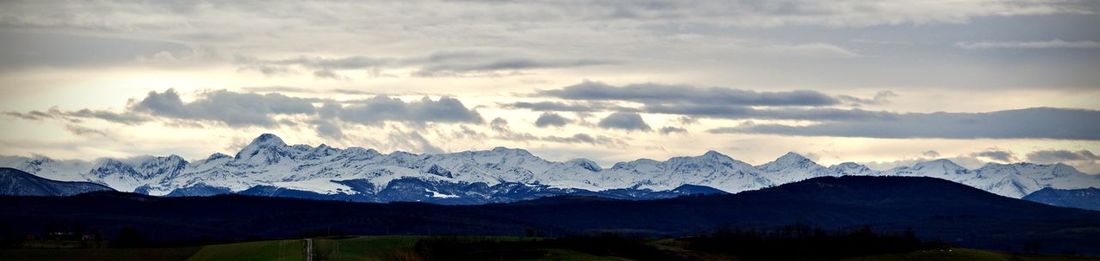 Scenic view of snowcapped mountains against sky