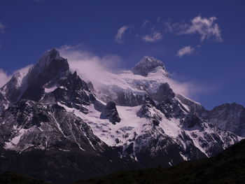 Scenic view of snowcapped mountains against sky. torres del paine mountains, chile 