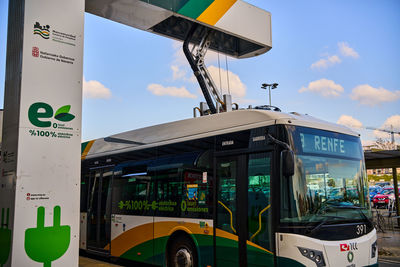 Information sign in city against sky