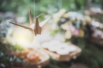 Close-up of paper plant on table