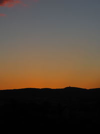 Scenic view of silhouette landscape against clear sky during sunset