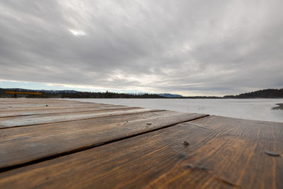 Surface level of boardwalk against sky