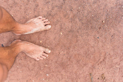 Low section of person standing on sand