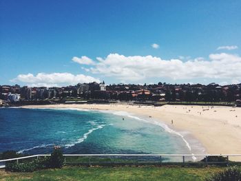 High angle view of city at waterfront