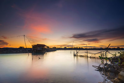 View of marina at sunset