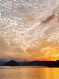 Scenic view of lake against sky during sunset