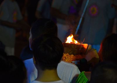 Close-up of bonfire at night