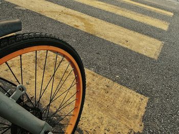 High angle view of bicycle on road