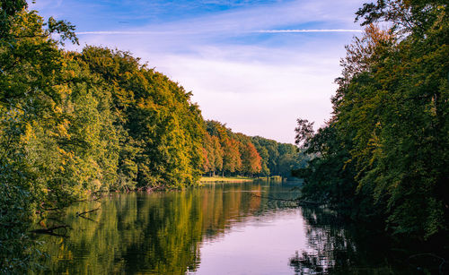 Scenic view of lake against sky during autumn