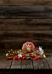 Close-up of christmas decoration on table