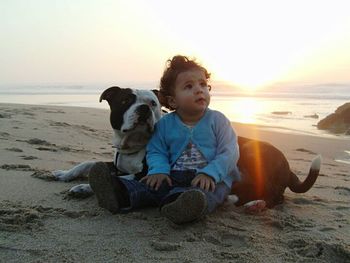 Scenic view of sea at sunset