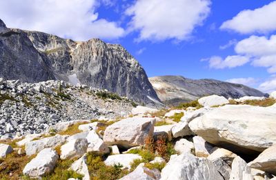 Rocks on mountain against sky