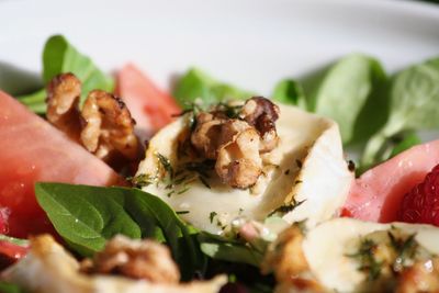 Close-up of chopped vegetables in plate