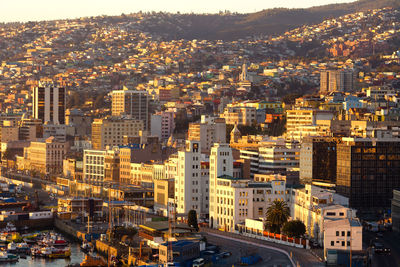 Hills and waterfront of valparaiso, valparaiso region, chile, south america