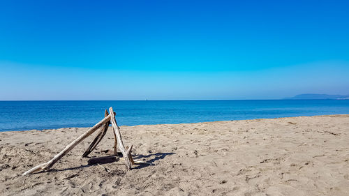 Scenic view of sea against clear blue sky