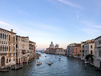  venice, italy, ariel view on the grand canal with motorboat taxis