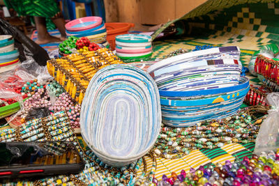 High-angle view of paper bowls for sale