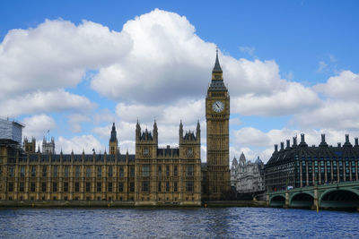 Buildings against cloudy sky in city