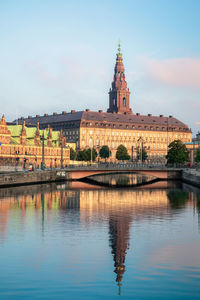 Reflection of buildings in lake