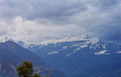 Scenic view of snowcapped mountains against sky