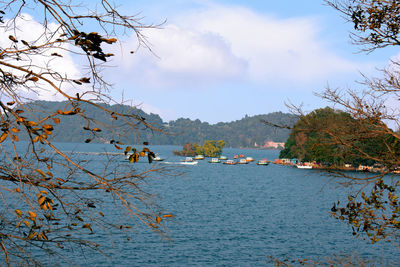 Scenic view of lake against sky during autumn