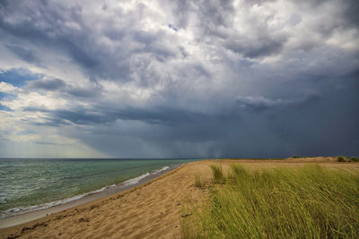 Scenic view of sea against cloudy sky