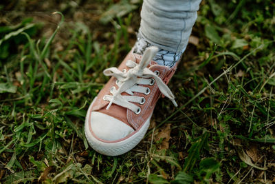 Close up child canvas sneakers