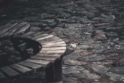 High angle view of logs on wood