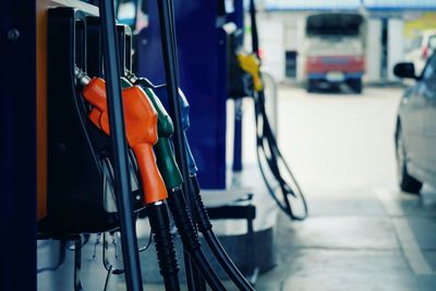 Close-up of pumping equipment gas at gas station