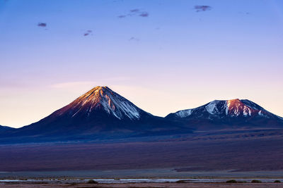 Scenic view of mountains against sky during sunset