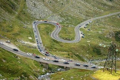 High angle view of vehicles on road