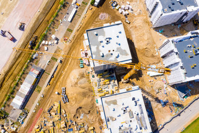 Construction site with cranes. construction workers are building.aerial view.top view.