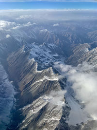 Aerial view of snowcapped mountains against sky