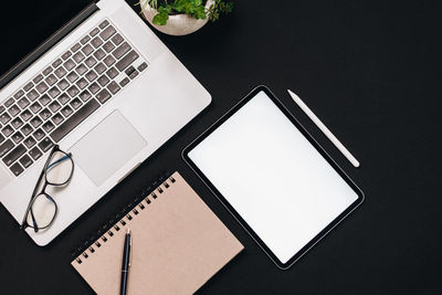 High angle view of laptop on table