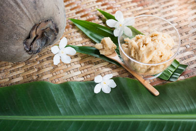 Thai dessert  ingredients on wooden table