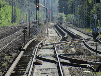 High angle view of railroad tracks in city