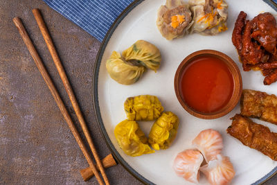 High angle view of food on table