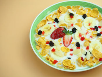 High angle view of breakfast on table